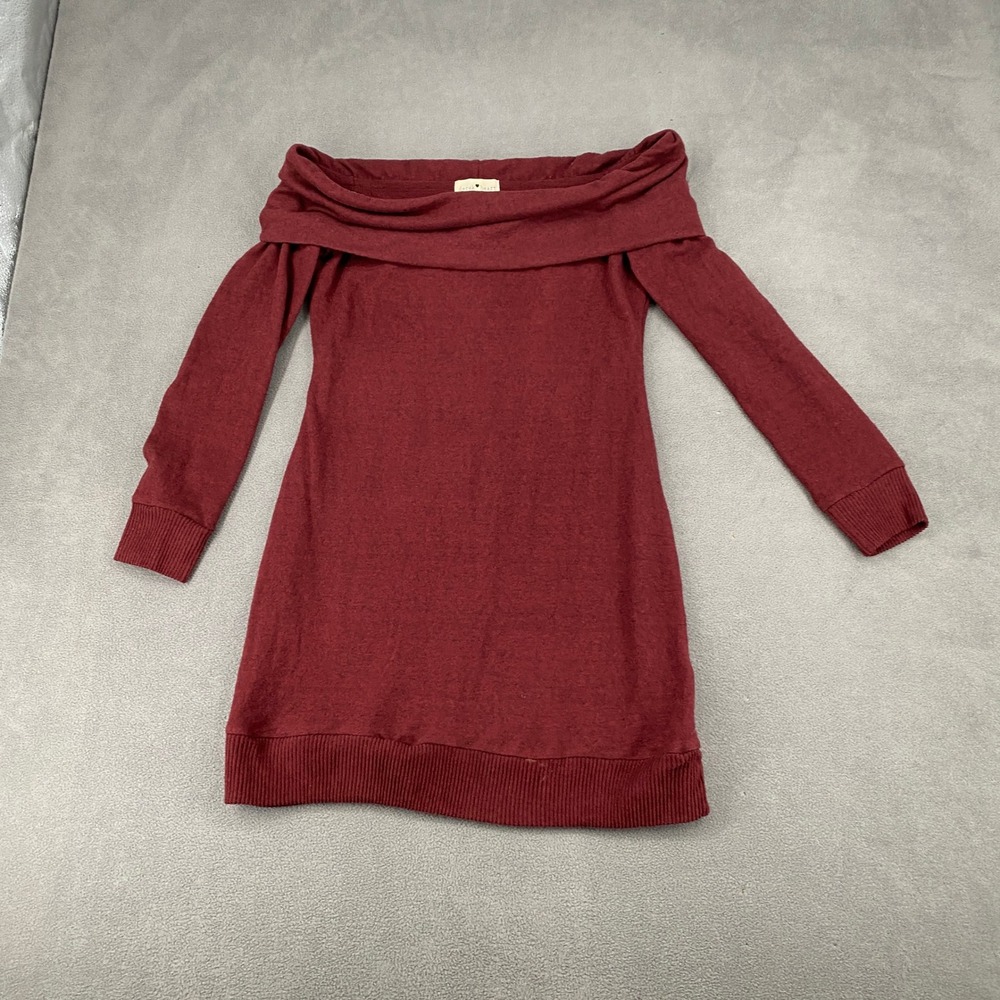 Derek Heart Burgundy Off The Shoulder Long Sleeve Knit Mini Dress Size L 5697